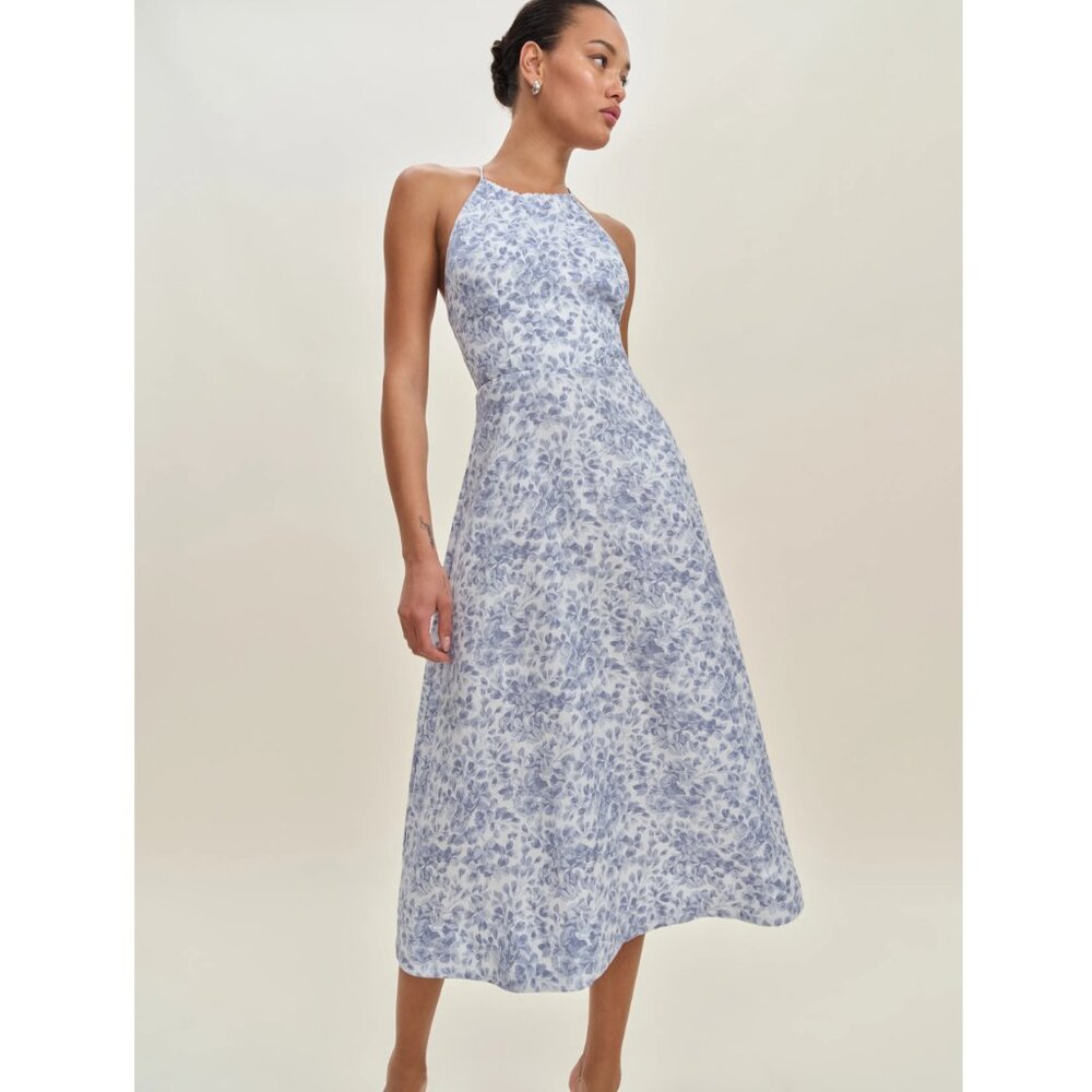 Reformation Yuliy Linen Dress in Chloe Blue